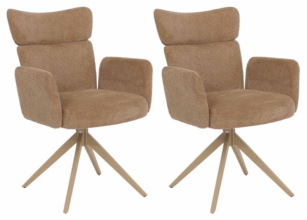 Set di 2 sedie da pranzo modello HWC-N11, sedia girevole con meccanismo di ritorno automatico, rivestimento in tessuto bouclé (350g/m²), Öko-Tex, colore beige chiaro, gambe effetto legno
