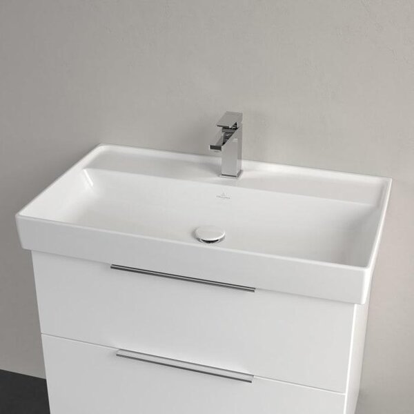 Lavabo Villeroy & Boch Taro, 80 cm, con rivestimento CeramicPlus, 1 foro per rubinetto, senza troppofilo