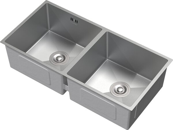 ML-Design lavello doppio con scarico e troppopieno, argento, acciaio inossidabile