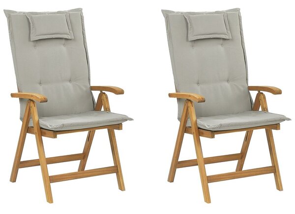 Set di 2 sedie in legno di acacia con cuscini grigio beige Beliani
