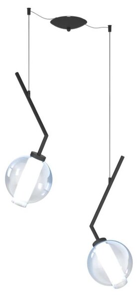V-LINE SOSPENSIONE 2 LUCI DECENTRATA NERA O SABBIA CON VETRI COLORATI LAMPADINE E27
