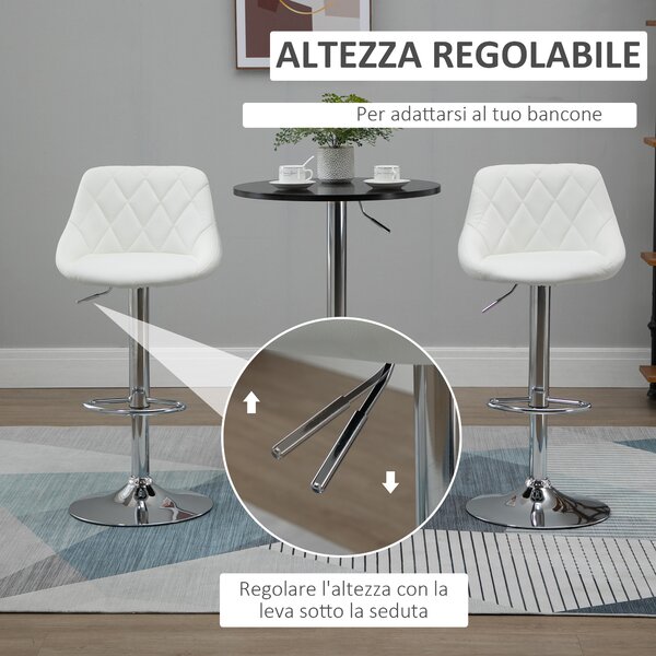 HOMCOM Set 2 Sgabelli da Cucina Moderni con Schienale Poggiapiedi Altezza Regolabile in Similpelle, Sgabelli Cucina Design, Bianco | Aosom Italy