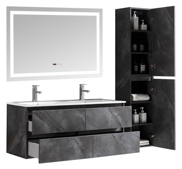 Mobile Bagno Sospeso 120cm Effetto Pietra Con Doppio Lavabo