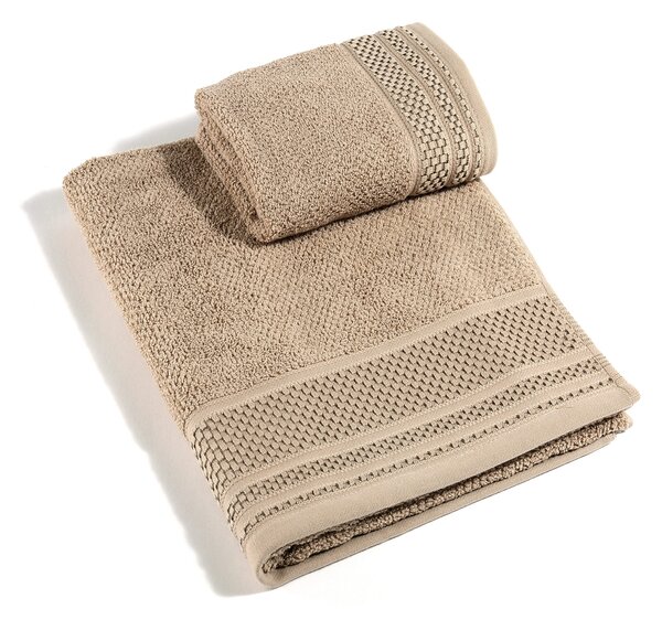 Asciugamano Con Ospite In Cotone Gim CM. 40X55+60X100 Spugnissima Tinta Unita Cammello Caleffi