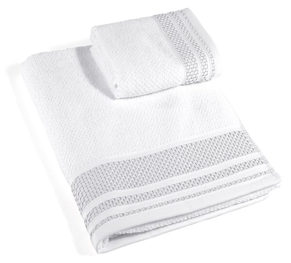 Asciugamano Con Ospite In Cotone Gim CM. 40X55+60X100 Spugnissima Tinta Unita Bianco Caleffi