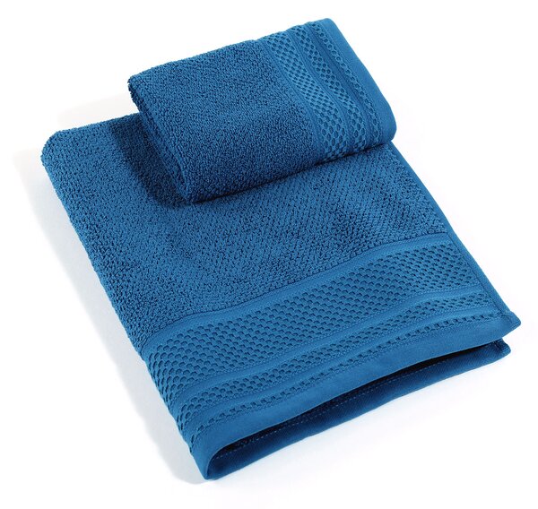 Asciugamano Con Ospite In Cotone Gim CM. 40X55+60X100 Spugnissima Tinta Unita Blu Caleffi