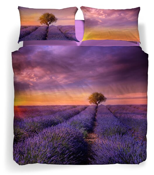 Completo Copripiumino In Cotone Lavender-sunset Matrimoniale Sogni Di Viaggio Fotografico Caleffi