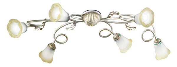 Plafoniera classica due p illuminazione elena pl6 e14 led metallo bianco anticato oro vetro sfumato ambra - Due P Illuminazione