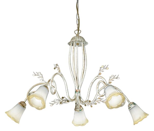 Lampadario classico due p illuminazione elena s5 e14 led metallo bianco anticato oro vetro sfumato ambra - Due P Illuminazione