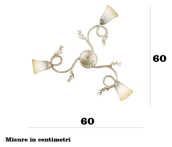 Plafoniera classica due p illuminazione elena pl3 e14 led metallo bianco anticato oro vetro sfumato ambra - Due P Illuminazione