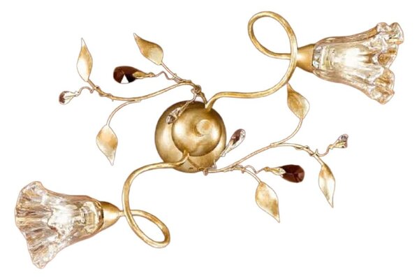 Plafoniera classica due p illuminazione emma pl2 e14 led metallo oro francese vetro ambra gocce cristallo - Due P Illuminazione