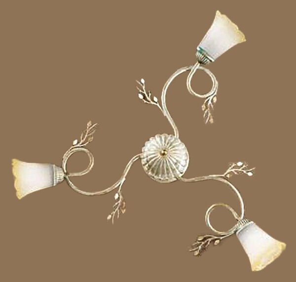 Plafoniera classica due p illuminazione elena pl3 e14 led metallo bianco anticato oro vetro sfumato ambra - Due P Illuminazione