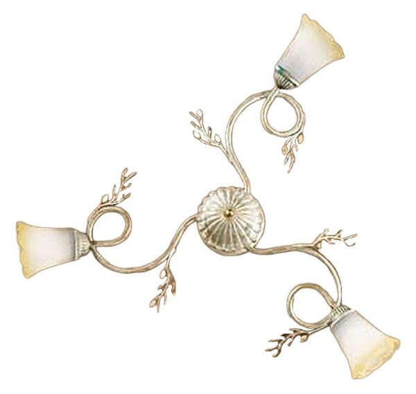 Plafoniera classica due p illuminazione elena pl3 e14 led metallo bianco anticato oro vetro sfumato ambra - Due P Illuminazione