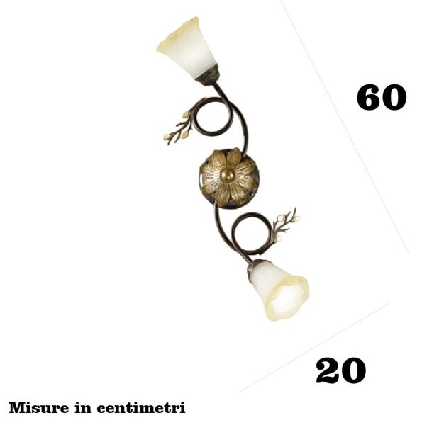 Plafoniera classica due p illuminazione elena pl2 e14 led metallo ruggine scuro oro vetro sfumato ambra - Due P Illuminazione