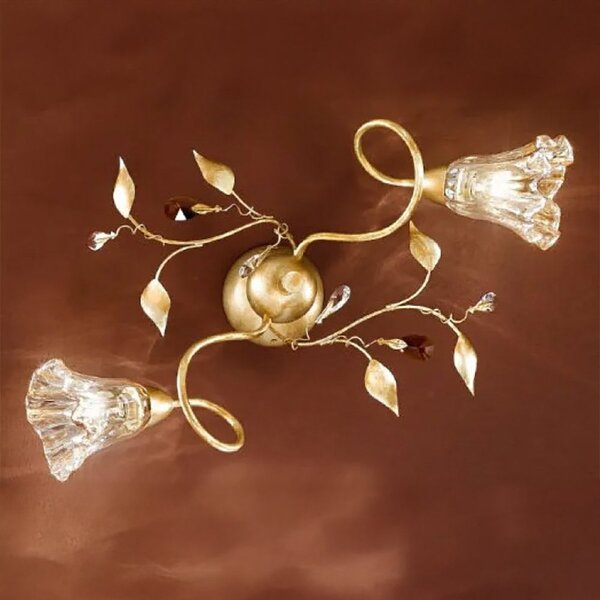 Plafoniera classica due p illuminazione emma pl2 e14 led metallo oro francese vetro ambra gocce cristallo - Due P Illuminazione