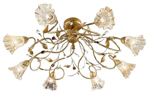Plafoniera classica due p illuminazione emma pl8 e14 led metallo oro francese vetro ambra gocce cristallo - Due P Illuminazione