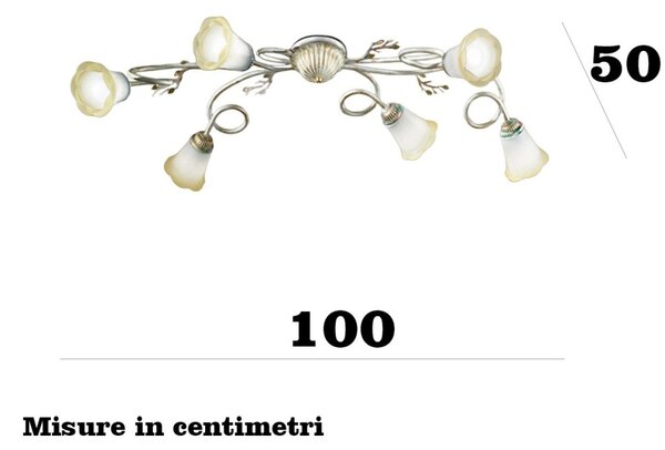 Plafoniera classica due p illuminazione elena pl6 e14 led metallo bianco anticato oro vetro sfumato ambra - Due P Illuminazione