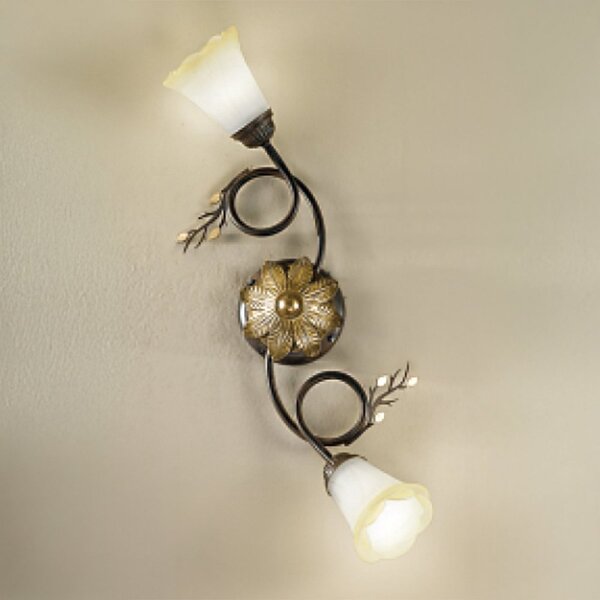 Plafoniera classica due p illuminazione elena pl2 e14 led metallo ruggine scuro oro vetro sfumato ambra - Due P Illuminazione
