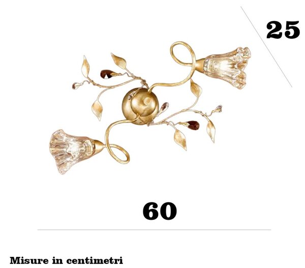 Plafoniera classica due p illuminazione emma pl2 e14 led metallo oro francese vetro ambra gocce cristallo - Due P Illuminazione