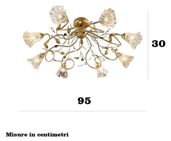 Plafoniera classica due p illuminazione emma pl8 e14 led metallo oro francese vetro ambra gocce cristallo - Due P Illuminazione