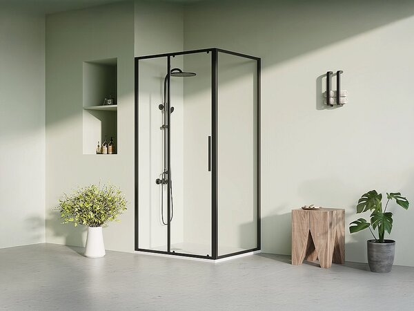 Parete doccia con porta scorrevole nero opaco stile industriale 100 x 80 x 195 cm - TORONI
