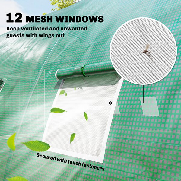 Outsunny Serra a Tunnel con 2 Aste di Supporto 2 Porte Avvolgibili e Finestre con Rete Copertura in PE Anti-UV Verde | Aosom Italy