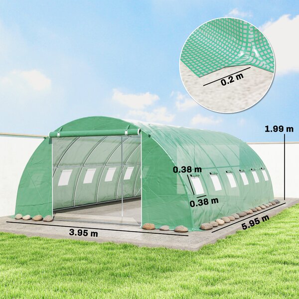 Outsunny Serra a Tunnel con 2 Aste di Supporto 2 Porte Avvolgibili e Finestre con Rete Copertura in PE Anti-UV Verde | Aosom Italy