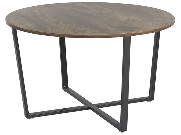 Tavolino da caffè rotondo in MDF scuro con gambe in metallo nero industriali 80 cm Beliani