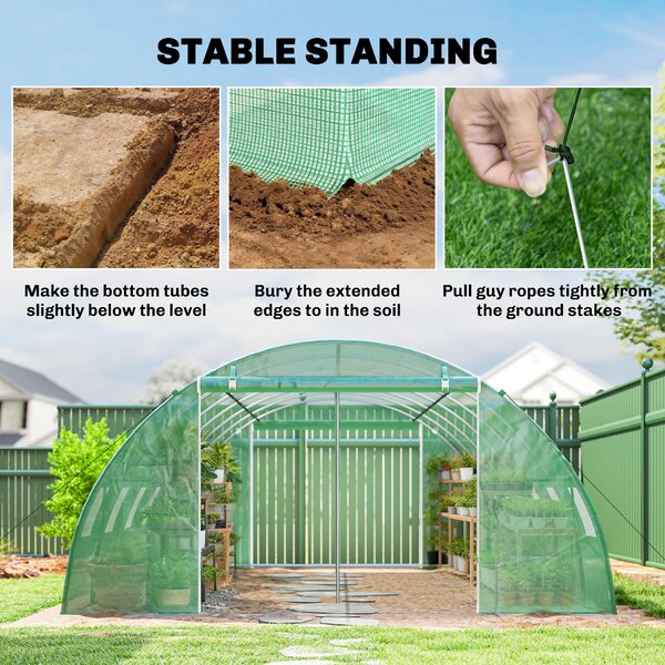 Outsunny Serra a Tunnel con 2 Aste di Supporto 2 Porte Avvolgibili e Finestre con Rete Copertura in PE Anti-UV Verde | Aosom Italy