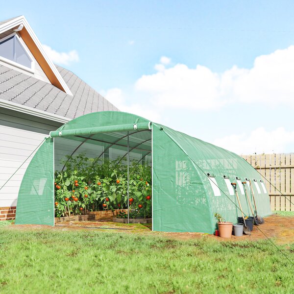 Outsunny Serra a Tunnel con 2 Aste di Supporto 2 Porte Avvolgibili e Finestre con Rete Copertura in PE Anti-UV Verde | Aosom Italy