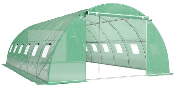 Outsunny Serra a Tunnel con 2 Aste di Supporto 2 Porte Avvolgibili e Finestre con Rete Copertura in PE Anti-UV Verde | Aosom Italy