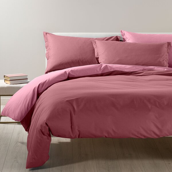 Completo Copripiumino In Cotone Bicolor Singolo Caleffi Tinta Unita Rosa Caleffi