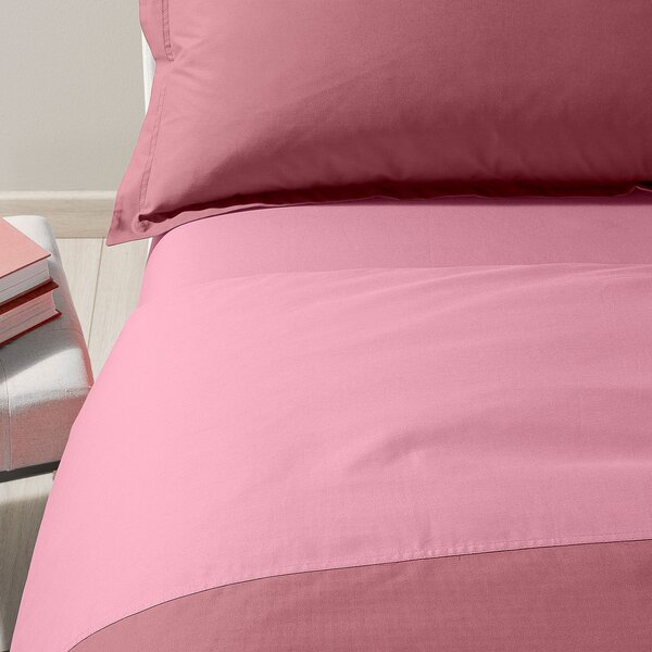 Completo Copripiumino In Cotone Bicolor Singolo Caleffi Tinta Unita Rosa Caleffi