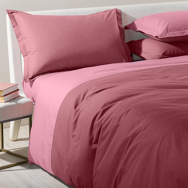 Completo Copripiumino In Cotone Bicolor Singolo Caleffi Tinta Unita Rosa Caleffi