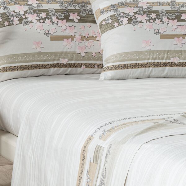 Completo Lenzuola In Cotone Calaluna Matrimoniale Caleffi Shabby Chic Tortora Caleffi