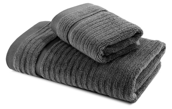 Asciugamano Con Ospite In Cotone Stripe Standard Spugnissima Tinta Unita Antracite Caleffi