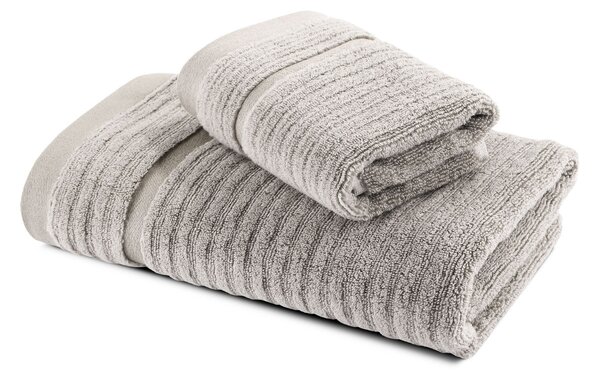 Asciugamano Con Ospite In Cotone Stripe Standard Spugnissima Tinta Unita Naturale Caleffi