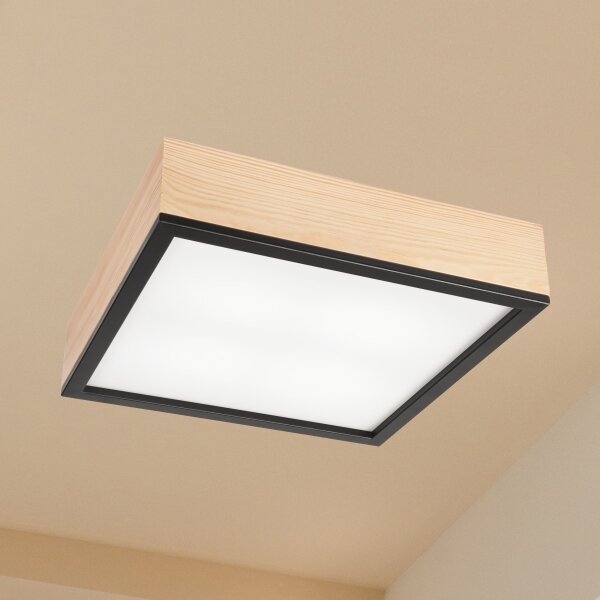 Plafoniera NATURAL SQUARE 4xE27/15W/230V 39x39 cm pino/nero