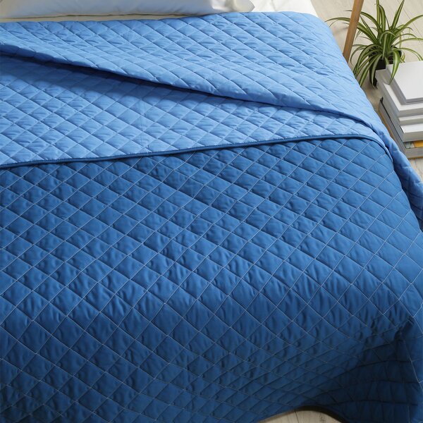 Copriletto Trapuntato In Cotone Mix Singolo Caleffi Tinta Unita Blu Caleffi