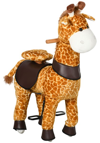 Cavallo a Dondolo per Bambini 70x32x87 cm con Ruote a Forma di Giraffa Giallo