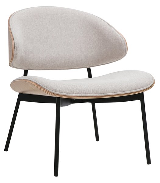 Poltrona in tessuto effetto velluto beige, legno chiaro e metallo nero FABULO