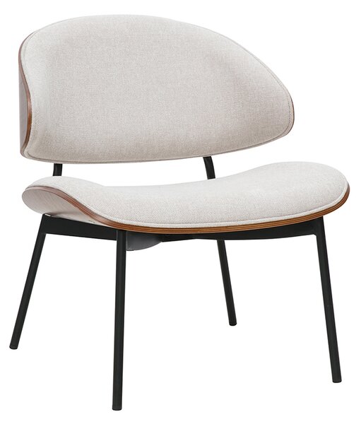 Poltrona in tessuto effetto velluto testurizzato beige, legno scuro e metallo nero FABULO