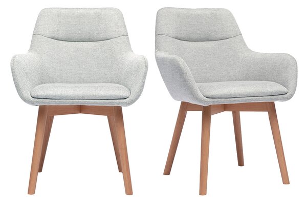 Sedie in tessuto effetto velluto grigio chiaro testurizzato e legno chiaro (set di 2) ALESS