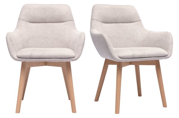 Sedie in tessuto effetto velluto testurizzato beige e legno chiaro (set di 2) ALESS