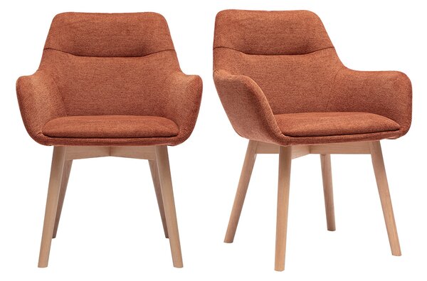Sedie in tessuto effetto velluto texturizzato terra bruciata e legno chiaro (set di 2) ALESS