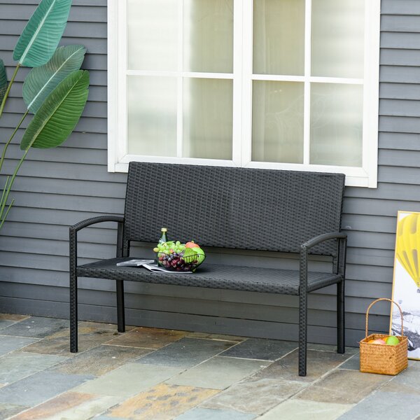 Outsunny Panchina da Giardino ed Esterno in Rattan, Panca in Rattan Nero 2 Posti, 122x60x87cm