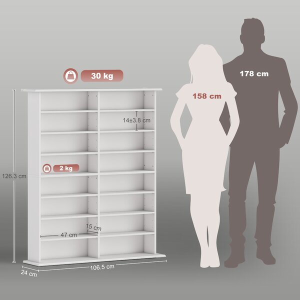 HOMCOM Mobile Libreria porta CD a 16 Ripiani dal Design Moderno in Legno, 106.5x24x126.3 cm, Bianco | Aosom Italy