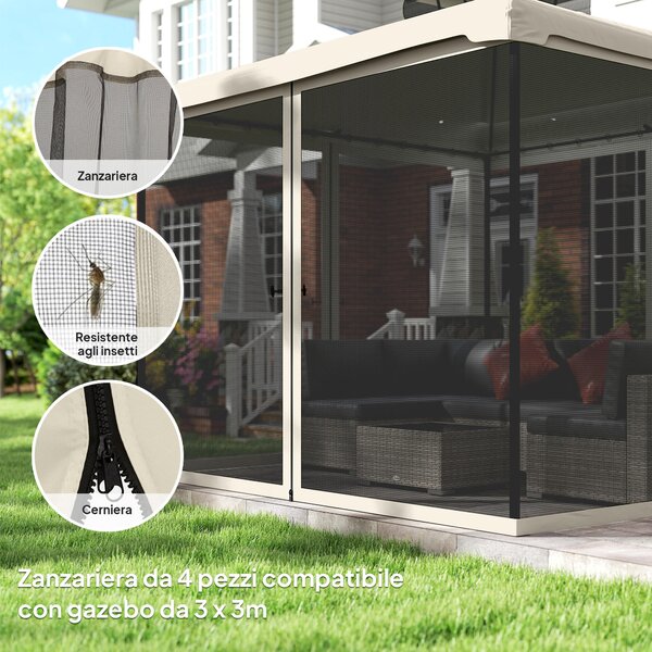 Outsunny Zanzariera per Gazebo 3x3m con Cerniere e Anelli, Pannelli da 302x207 cm, Nero e Beige | Aosom Italy