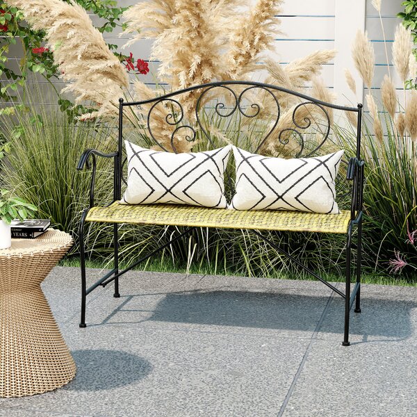 Outsunny Panchina in Ferro da Giardino , Panca da Esterno in Stile Vintage 2 Posti, 100x 50x88cm, Nero|Aosom