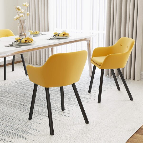 HOMCOM Set di 2 Sedie per Sala da Pranzo con Cuscino per Seduta in Velluto, Sedie Pranzo Design con Braccioli e Gambe in Legno, Giallo | Aosom Italy